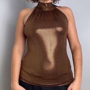 Y2K Moa Moa Brown Glittery Sleeveless Tank Top